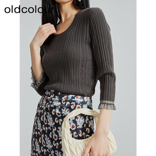 oldcolour春秋季新款气质修身显瘦圆领针织套头衫女P320510A1 商品图2
