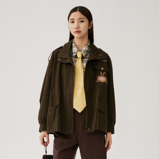 谜底短款宽松外套女2024秋季新款工装风大廓形绣花风衣247ME5006 商品图0