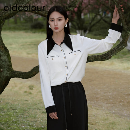 oldcolour通勤衬衫2023春新款款宽松显瘦百搭长袖上衣女P11013140 商品图4