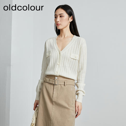 oldcolour秋季新款羊毛衫女100%纯绵羊毛V领长袖针织衫P340507A1 商品图3