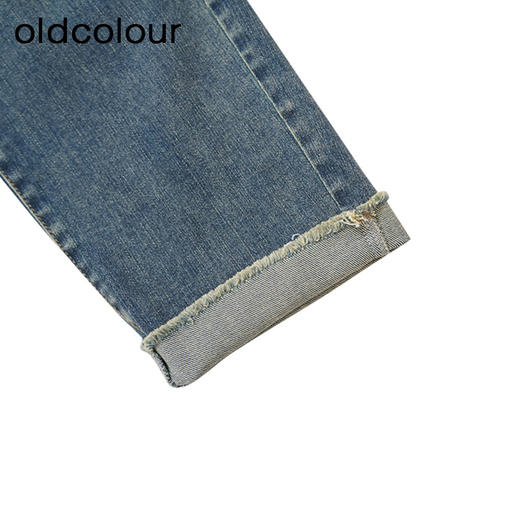 oldcolour蓝色牛仔裤春季新款复古高腰直筒卷边九分裤女P12113254 商品图4