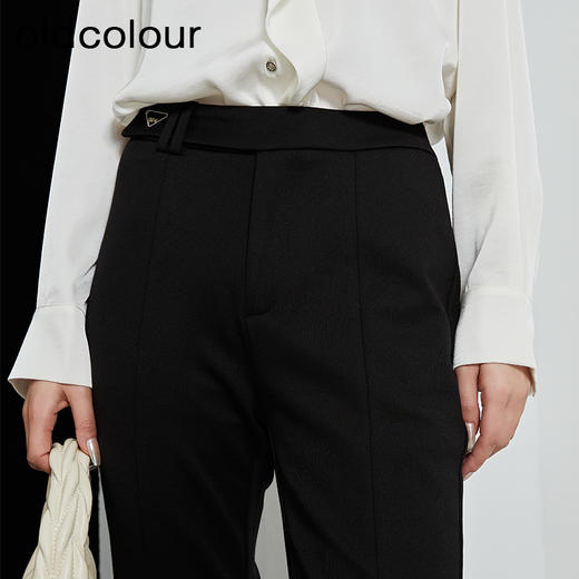 oldcolour秋季新款开叉微喇通勤风显瘦高腰直筒长裤女P340703A1 商品图2