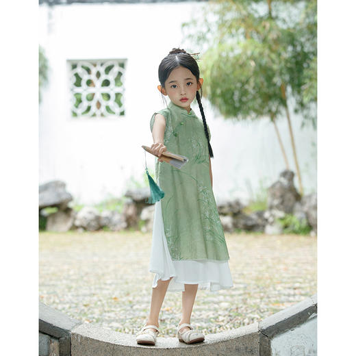 LSB绿色古风女童奥戴改良旗袍小女孩新中式连衣裙儿童复古中国风汉服 商品图2