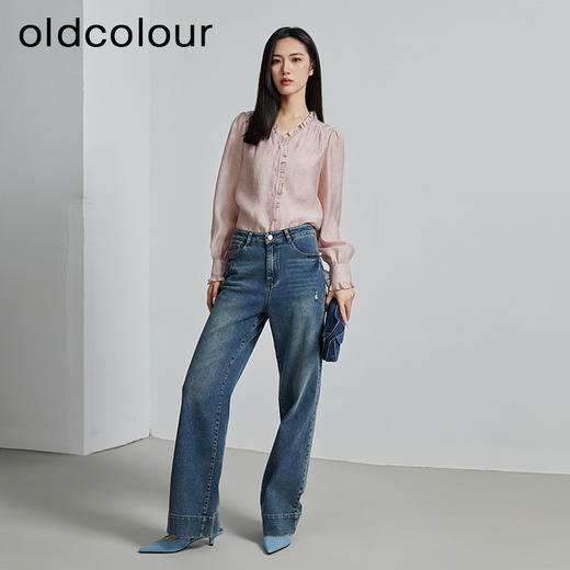 oldcolour秋季新款时尚通勤风花边V领设计感衬衫女P320108A1 商品图2