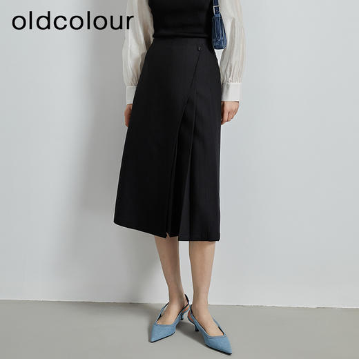 oldcolour春秋季新款时尚A字半身裙不规则设计感中长裙女P330601A1 商品图1