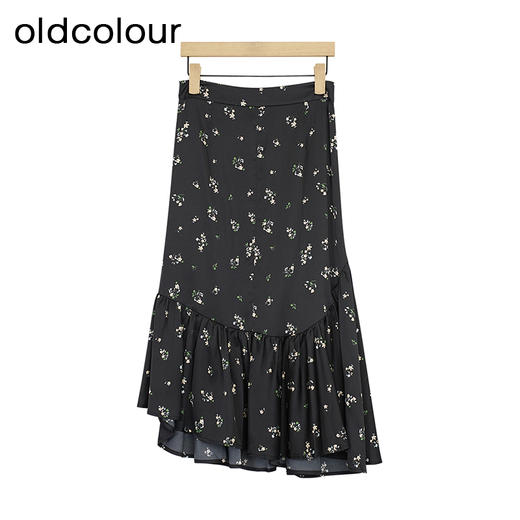 oldcolour夏季新款碎花鱼尾裙女薄款显瘦不规则中长裙P25063521 商品图1