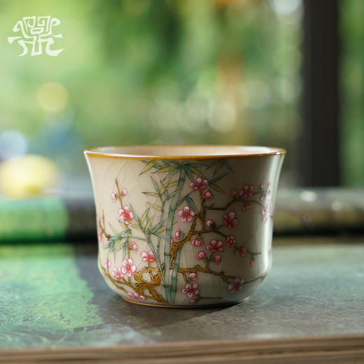 问鼎汝瓷鼎峰系列月白复刻款竹律杯（梅凝清香） 商品图0