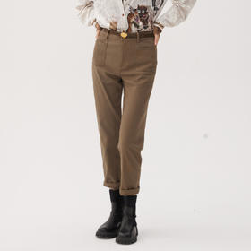 谜底直筒裤女士2024秋新品复古百搭高腰宽松弹力九分裤243MK1206