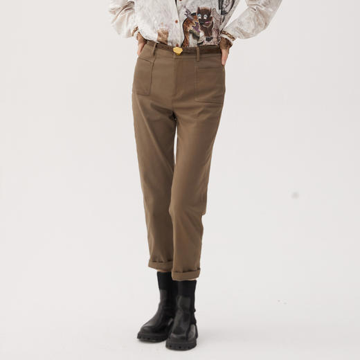 谜底直筒裤女士2024秋新品复古百搭高腰宽松弹力九分裤243MK1206 商品图0