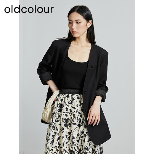 oldcolour秋季新款通勤风直筒宽松显瘦半开领西装外套女P330408A1 商品图3