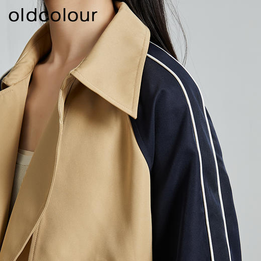 oldcolour秋季新款直筒短款翻领拼色简约通勤长袖外套女P330405A1 商品图3