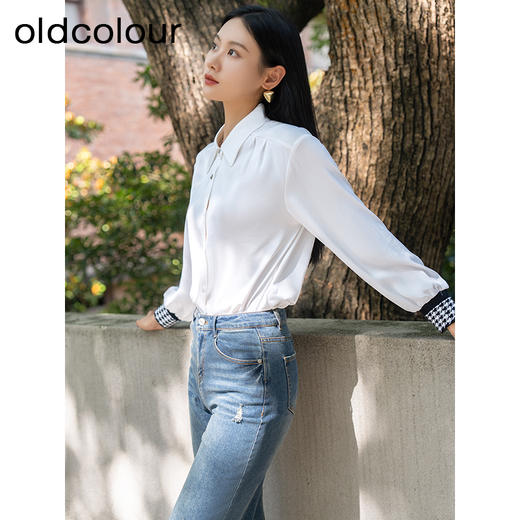 oldcolour秋季新款长袖衬衫女简约翻领通勤上衣女GP31013006 商品图3