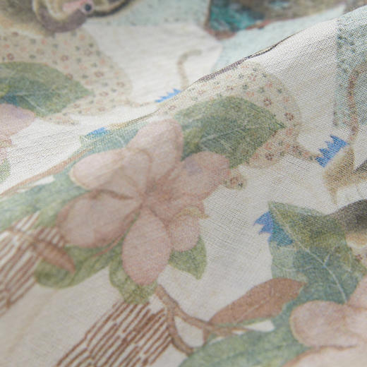 谜底国风印花连衣裙短袖女2024秋款复古浪漫收腰衬衫裙243ML1117 商品图3