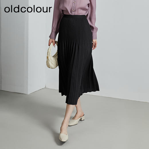 oldcolour秋季新款立体显瘦风琴百褶裙INS风坠感a字长裙P310602A1 商品图2