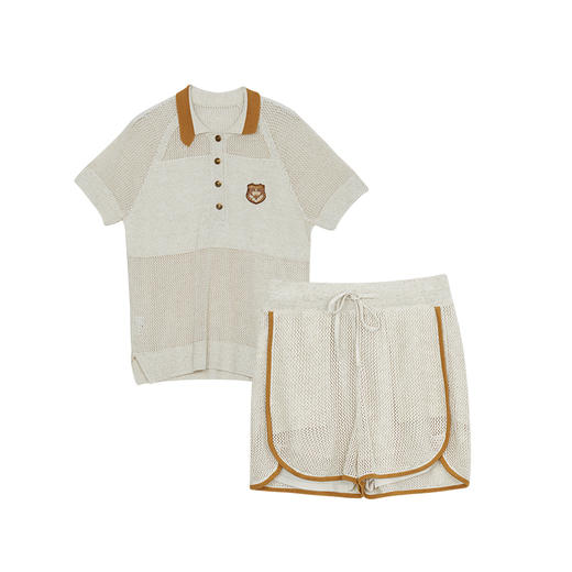 谜底针织套装女士2024秋季新品文艺风拼色针织衫+短裤243MZT1282 商品图4