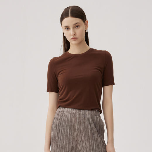 谜底修身T恤短袖女2024秋季新品百搭基础款纯色亲肤上衣243MT1065 商品图0