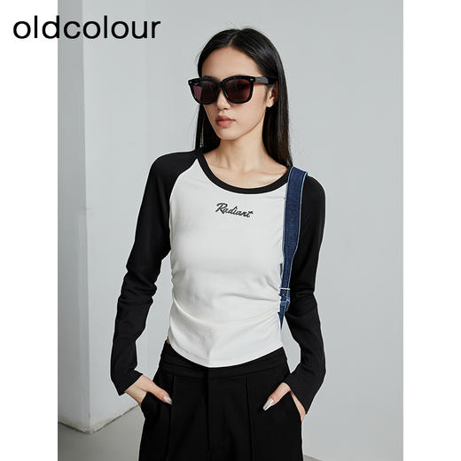 oldcolour秋季新款美式插肩T恤女复古圆领长袖上衣P330202A1 商品图4