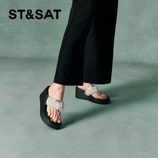 星期六摩登时髦流苏厚底坡跟人字拖SSC2110321 商品图3
