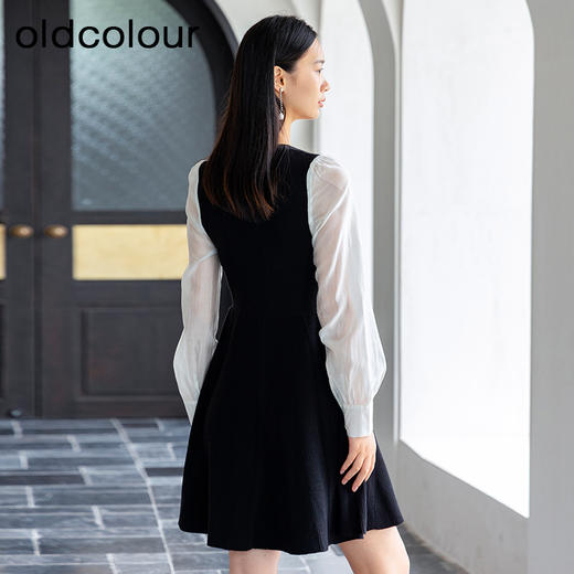 oldcolour秋季新款优雅气质拼接设计感修身显瘦连衣裙女P341006A1 商品图3