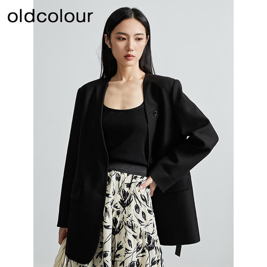 oldcolour秋季新款通勤风直筒宽松显瘦半开领西装外套女P330408A1 商品图4