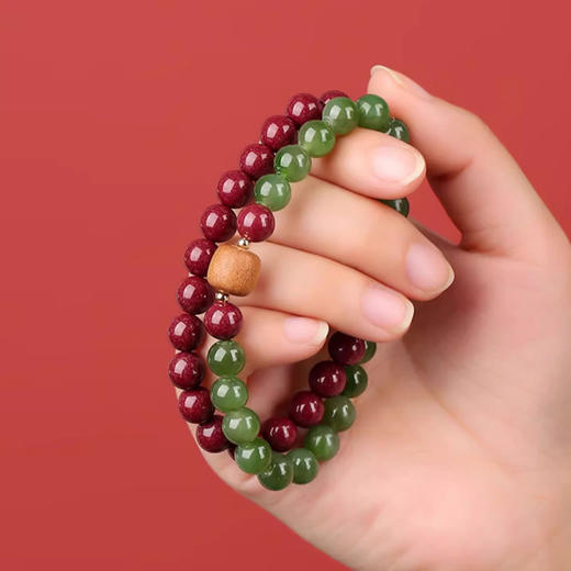 平安顺遂朱砂和田玉双圈手串 精选檀木 精选檀木 商品图3
