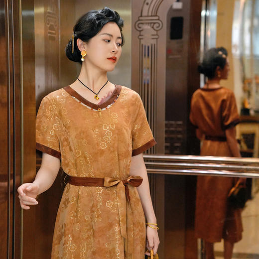 【红云纱】乔万尼真丝红云纱连衣裙20mm重磅桑蚕丝撞色设计ET2E279 商品图2