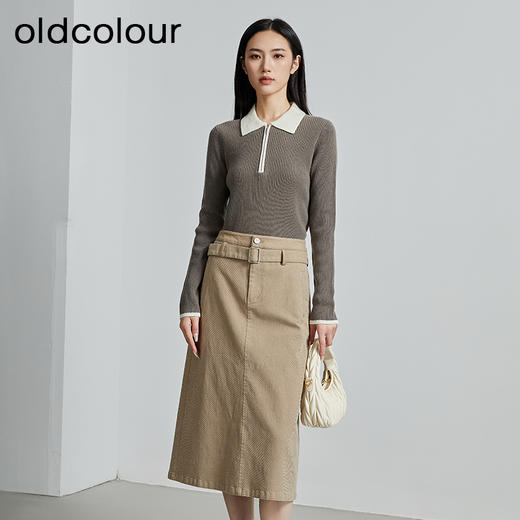 oldcolour秋季新款Polo领黑白拼接针织衫女翻领套头衫P340519A1 商品图3