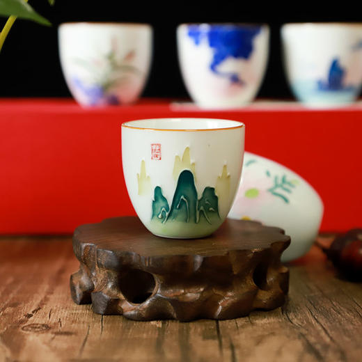 《壮美山河花开富贵暖心杯》景德镇白瓷，手工堆花，一套六盏 商品图1