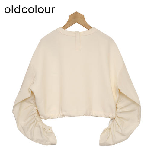 oldcolour纯色T恤春季新款设计感圆领长袖短款上衣女P12023234 商品图3