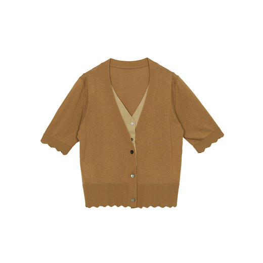 谜底假两件针织开衫短袖女2024秋季新品文艺风V领针织衫243MZ1272 商品图4