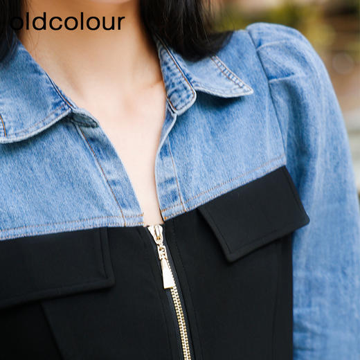 oldcolour秋季新款牛仔拼接连衣裙女气质收腰显瘦A字裙GP31103009 商品图4