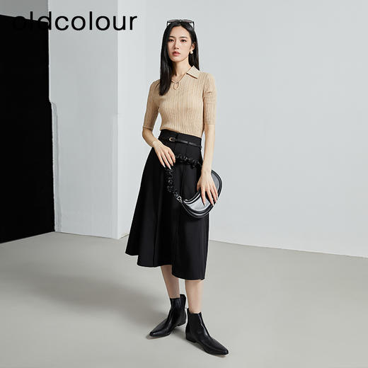 oldcolour春秋季新款中长款通勤收腰显瘦百褶半身裙字女P310607A1 商品图2