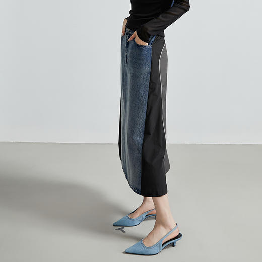 oldcolour秋季新款休闲拼接结构复古风牛仔半身裙女P330603A1 商品图3