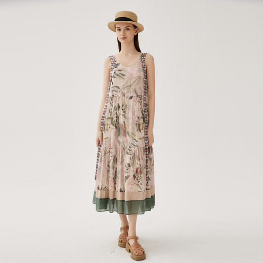 谜底花色连衣裙无袖2024秋新品复古浪漫纯棉吊带裙长裙243ML1152 商品图0