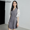 oldcolour秋季新款收腰显瘦泡泡袖拼接短袖连衣裙女P311001A1 商品缩略图3