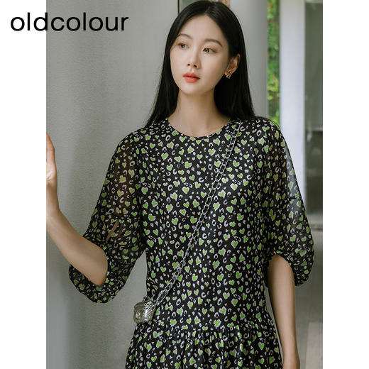oldcolour秋季新款法式气质优雅显瘦中袖碎花裙子女GP31102002 商品图3