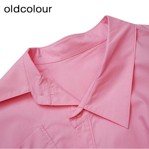 oldcolour纯色短款衬衫春季新款设计感百搭长袖上衣女P12013292 商品图4