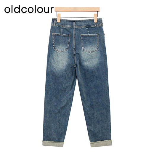 oldcolour蓝色牛仔裤春季新款复古高腰直筒卷边九分裤女P12113254 商品图1