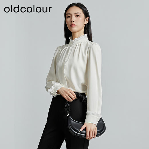 oldcolour秋季新款百搭立领时尚职业通勤长袖衬衫女P340105A1 商品图1