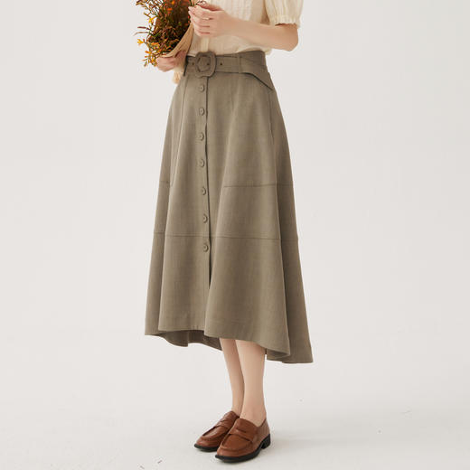 谜底A字型半身裙2024秋季新品优雅通勤风高腰长裙配腰带243MB1205 商品图1
