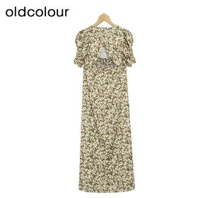 oldcolour夏季新款甜美小碎花泡泡袖茶歇连衣裙女P25101524