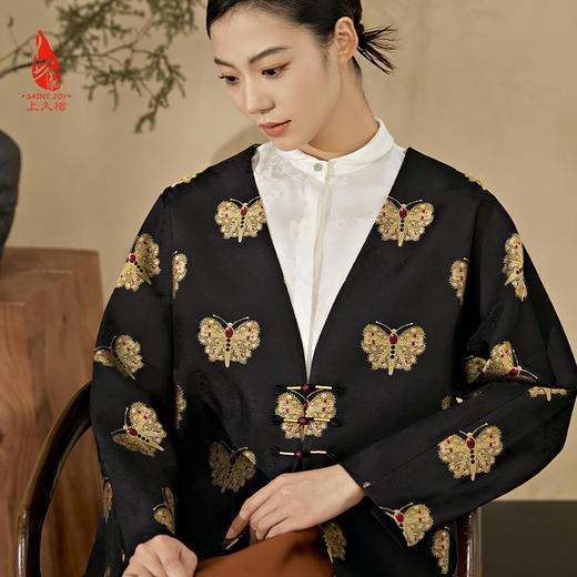 SAINTJOY/上久楷 女式宋锦外套 中式上衣 中国风 复古 黑金蝴蝶 DWW23009-3 商品图3