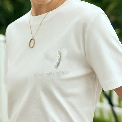 OLrain欧芮儿法式白色短袖T恤女夏2024新款冰肤立体刺绣钉珠上衣 商品图2