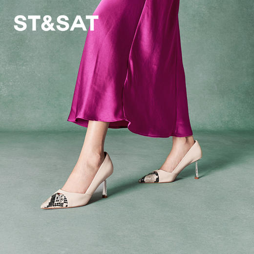 星期六时髦蛇纹尖头镂空细高跟SSC1111353 商品图2