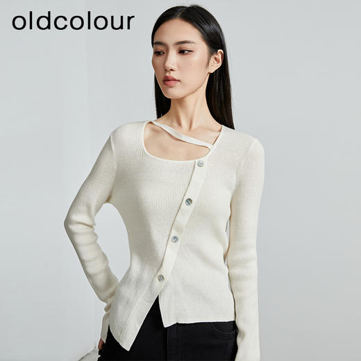 oldcolour秋季新款简约纯色修身方领百搭针织衫女P330512A1 商品图1