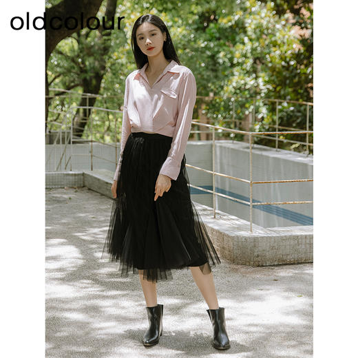 oldcolour春秋季新款通勤风时尚网纱百褶设计感半身裙女P320608A1 商品图0