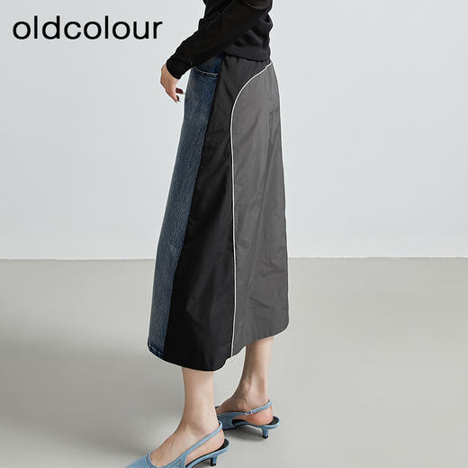 oldcolour秋季新款休闲拼接结构复古风牛仔半身裙女P330603A1 商品图4
