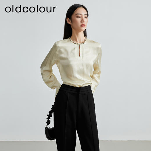 oldcolour秋季新款时尚气质通勤圆领装饰长袖套头衫女P330106A1 商品图1