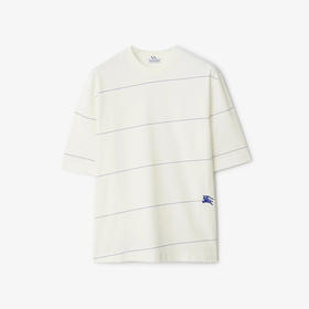 BURBERRY 巴宝莉 男士马术骑士徽标刺绣条纹棉质圆领短袖T恤 白色 8083612 B7264