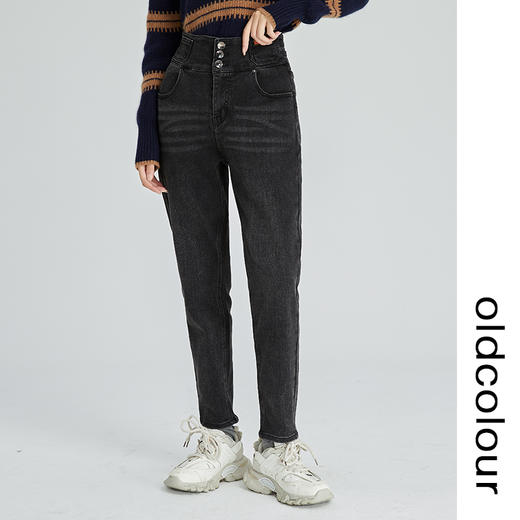oldcolour2022冬季新款黑色高腰直筒显瘦时尚百搭九分牛仔裤女GN41113989 商品图1